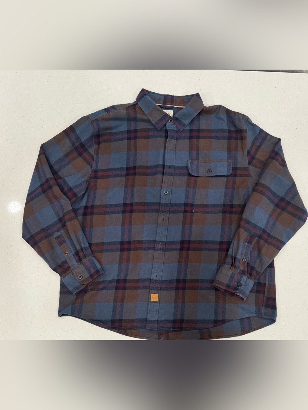 Men's Blue and Brown Plaid Long-Sleeve Button-Down Shirt